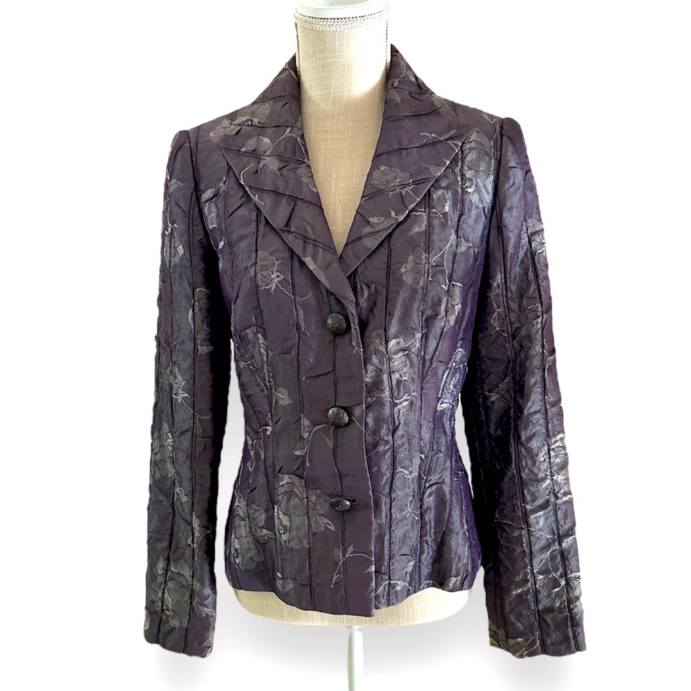 Reba Lined Floral Purple Textured Jacket Size 4